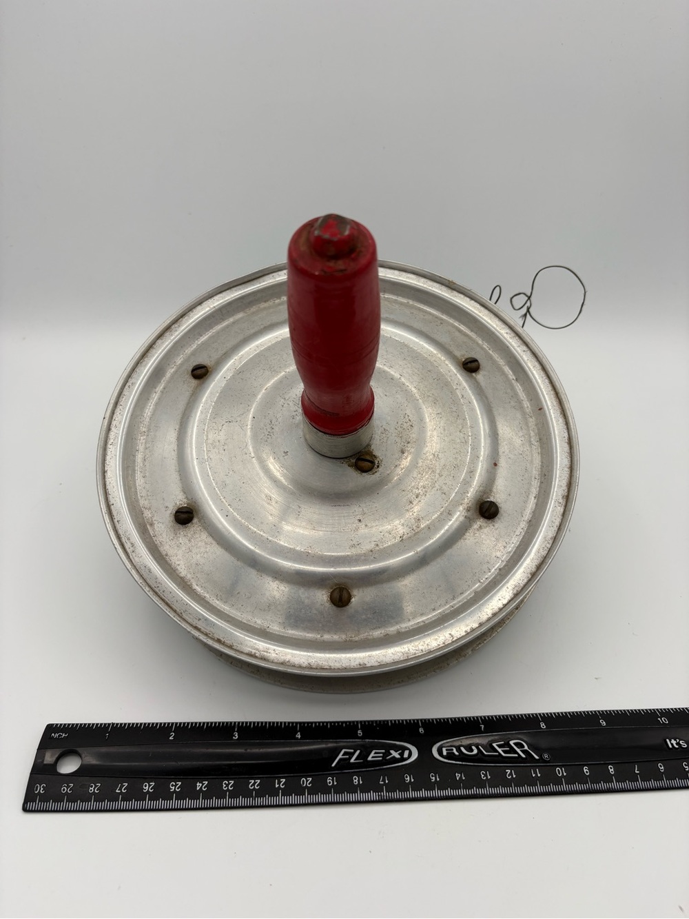 Vintage MCM Mirro Aluminum 8” Retractable Clothesline Reel - Portable Red Handle